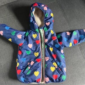 Boden winter jacket with multicolor heart pattern